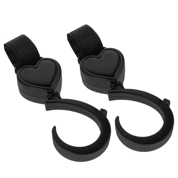 LOLIPPYY 2Pcs Rotatable Buggy Clips Black with Heart Design for Hanging Bags and Groceries