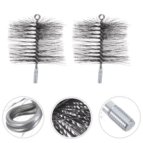 LOLIPPYY 2Pcs Round Chimney Pipe Cleaning Brush Stainless Steel Wire Bristle for Fireplace and Woodstove