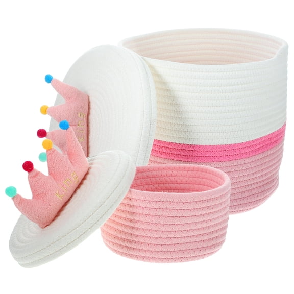 LOLIPPYY 2Pcs Round Woven Basket With Handles Cotton Rope For Pet Area Storage
