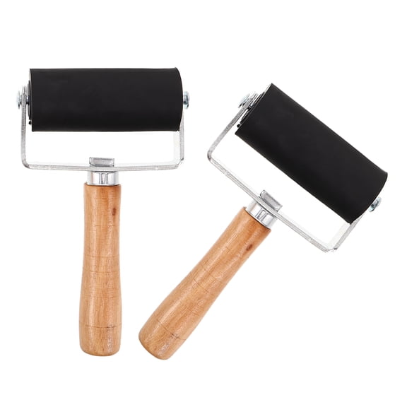 LOLIPPYY Set of 2 Rubber Printmaking Rollers with Ergonomic Wood Handles for Even Ink Application and Smooth Printing
