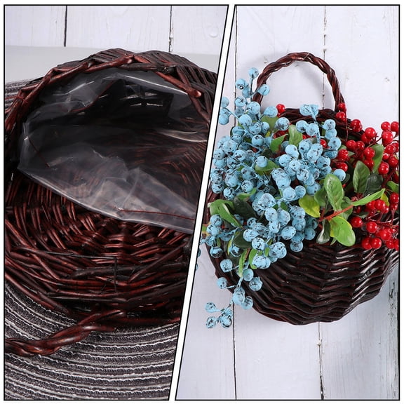 LOLIPPYY Set of 2 Rustic Dark Coffee Wicker Flower Buckets, Round Organizing Baskets for Home Decor, 9.8 x 7.1 x 3.1 inches