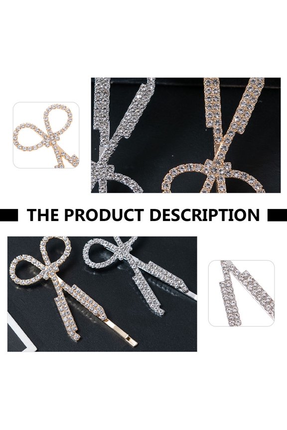 2Pcs Shiny Rhinestones Hair Clip Scissors Shape Hair Accessories for Daily Use