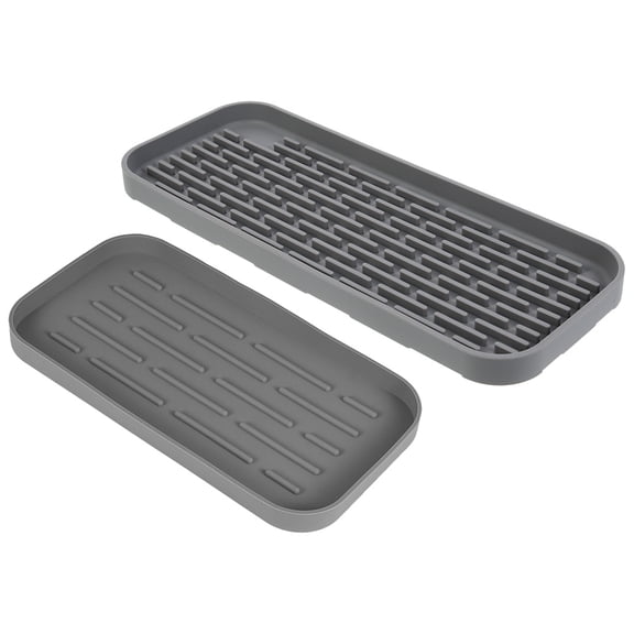 LOLIPPYY 2-Pack Grey Silicone Organizer Tray for Bathroom Vanity, Cosmetic Storage, Soap Dish and Kitchen Sponge Holder