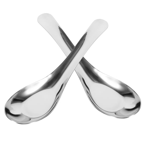 LOLIPPYY 2Pcs Silver Flat Bottom Soup Spoons for Eating Rice Porridge and Cereal in Restaurants