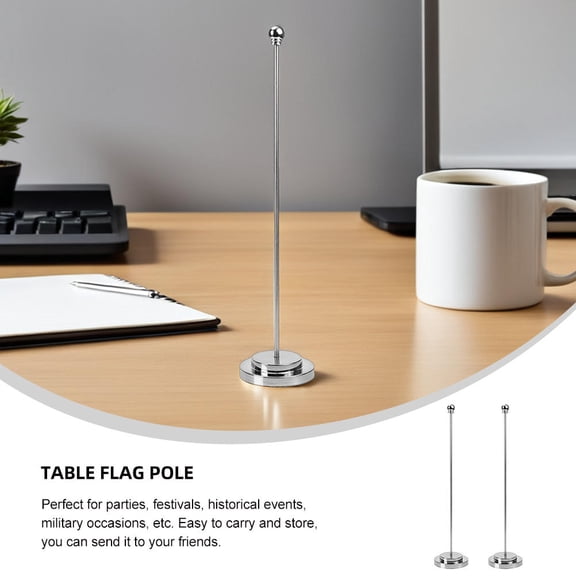 LOLIPPYY 2Pcs Silver Metal Flag Stand Table Holder for Desktop Flags Indoor Use