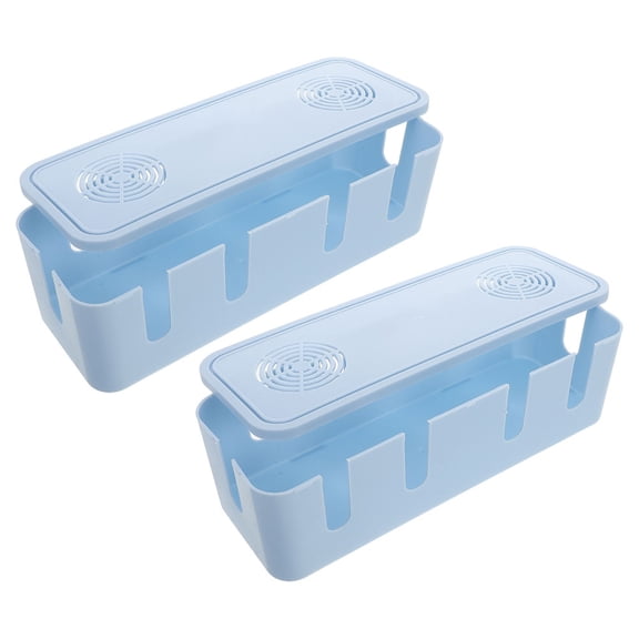 LOLIPPYY 2Pcs Sky Blue Cable Management Box for Organizing Chargers Power Strips and Cables