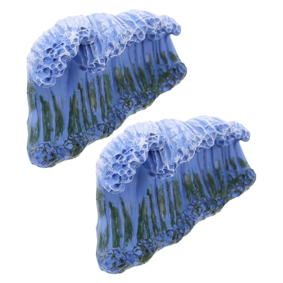 LOLIPPYY 2Pcs Sky Blue Resin Wave Sculptures Desktop Micro Landscape Ocean Figurines for Shelf Display