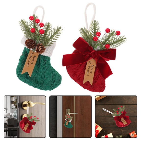 LOLIPPYY 2Pcs Small Knit Stocking Ornaments with Santa Boots Design Reusable Christmas Candy Containers