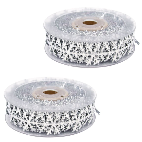 LOLIPPYY 2Pcs Snowflakes Wired Ribbon Silver Polyester for Christmas Day Wrapping