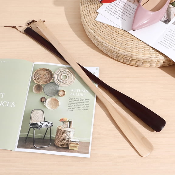 LOLIPPYY 2Pcs Solid Wood Shoe Horn Convenient Shoe Lifter Helps to Put on Shoes for Adults Daily Use 20.9*1.7*0.5in