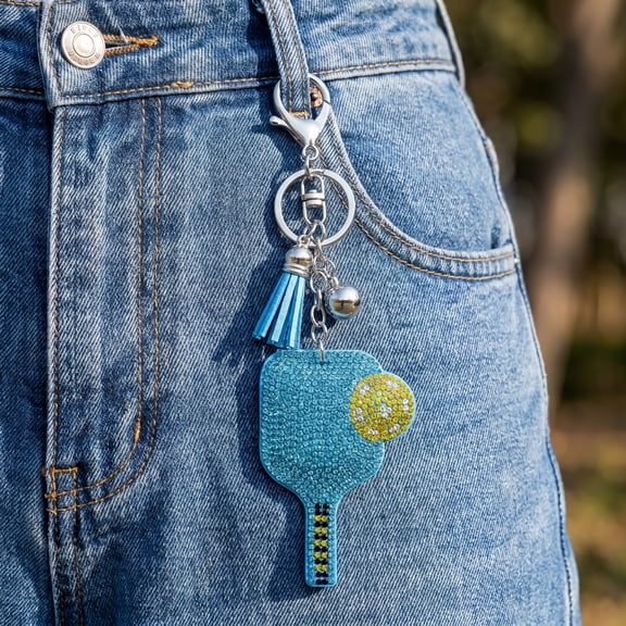 LOLIPPYY 2Pcs Sparkling Pickleball Paddle Keychains Alloy Bling Key Chains for Sport Decor