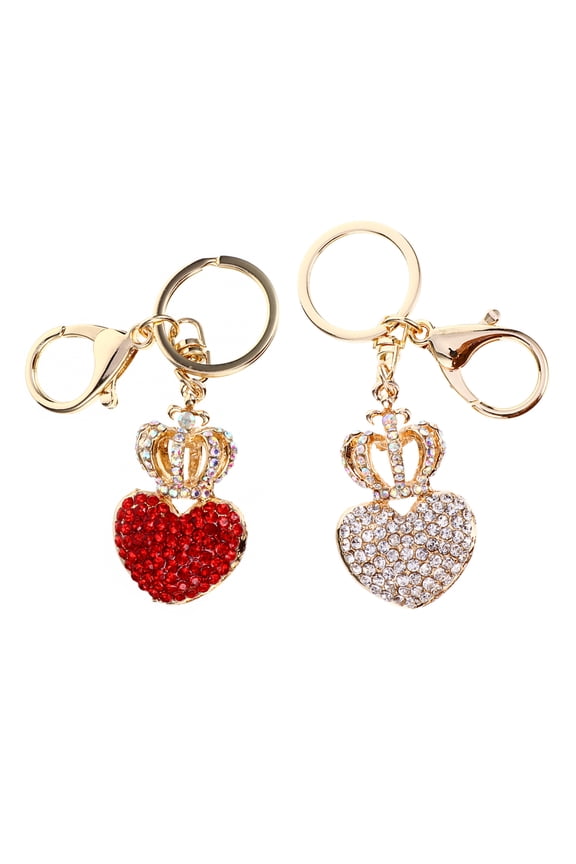 2-Pack Sparkling Rhinestone Heart Keychains Zinc Alloy Keyrings for Car, Purse, and Bag Accessories