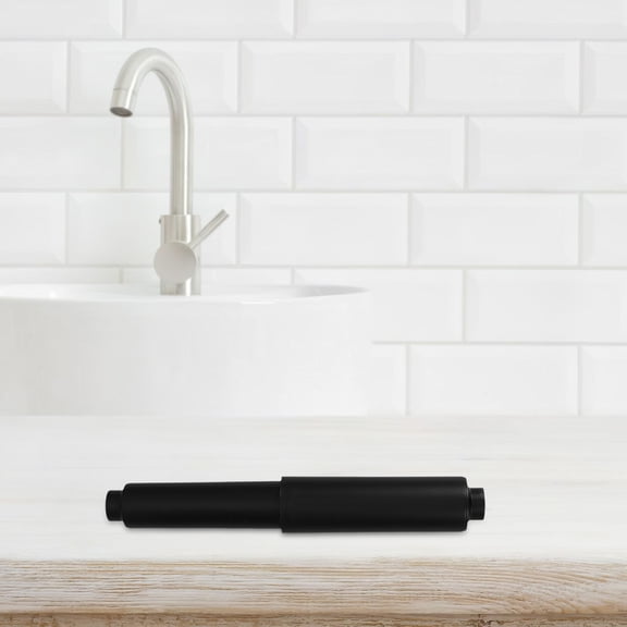 LOLIPPYY 2-Pack Black Plastic Spring-Loaded Toilet Paper Rods, Flexible Replacement for Tissue Holders, Easy to Install and