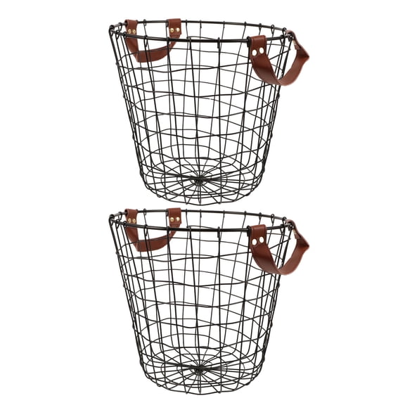 LOLIPPYY 2Pcs Stable Round Wire Firewood Basket for Indoor Fireplace and Outdoor Barbecue Log Storage