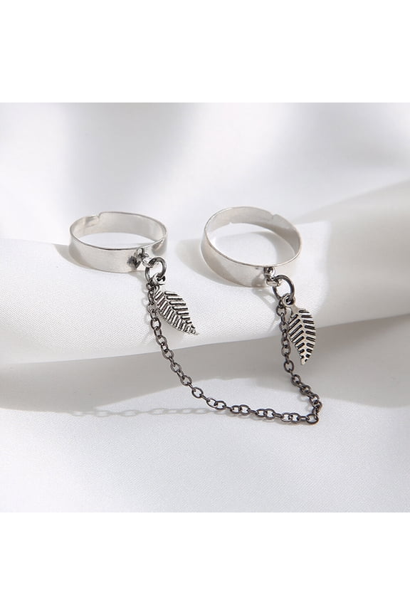 2Pcs Stackable Rings Leaf Shape Adjustable Alloy Rings for Cocktail Events