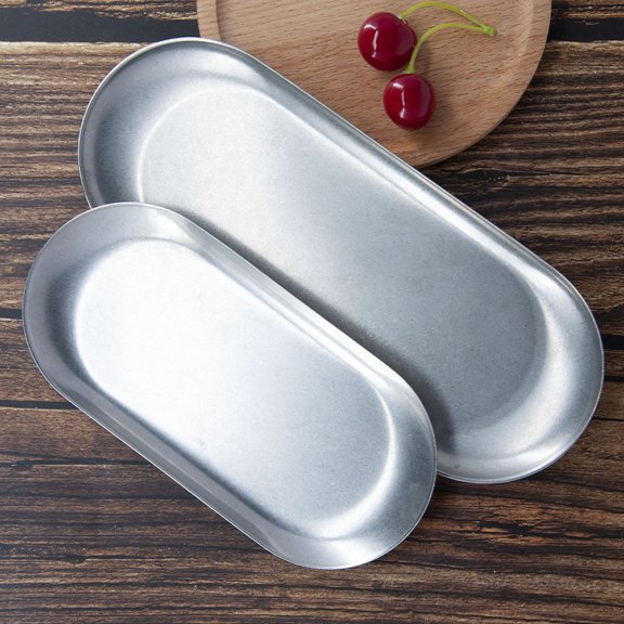 LOLIPPYY 2Pcs Stainless Steel Dinnerware Set Grey Metal Plates for Kitchen and Party Use