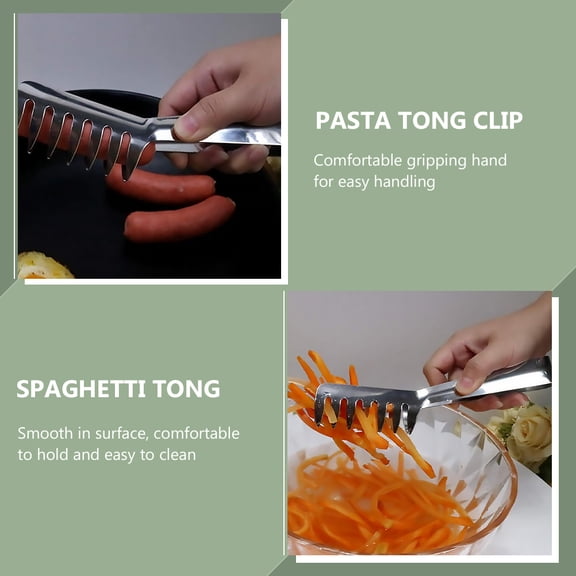LOLIPPYY 2Pcs Stainless Steel Noodle Tong Clip with Long Handle for Safe Cooking and Serving