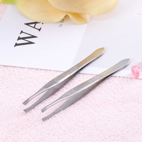LOLIPPYY 2Pcs Stainless Steel Plated Silver Eyebrow Tweezers with Perfect Alignment for Smooth Hair Removal
