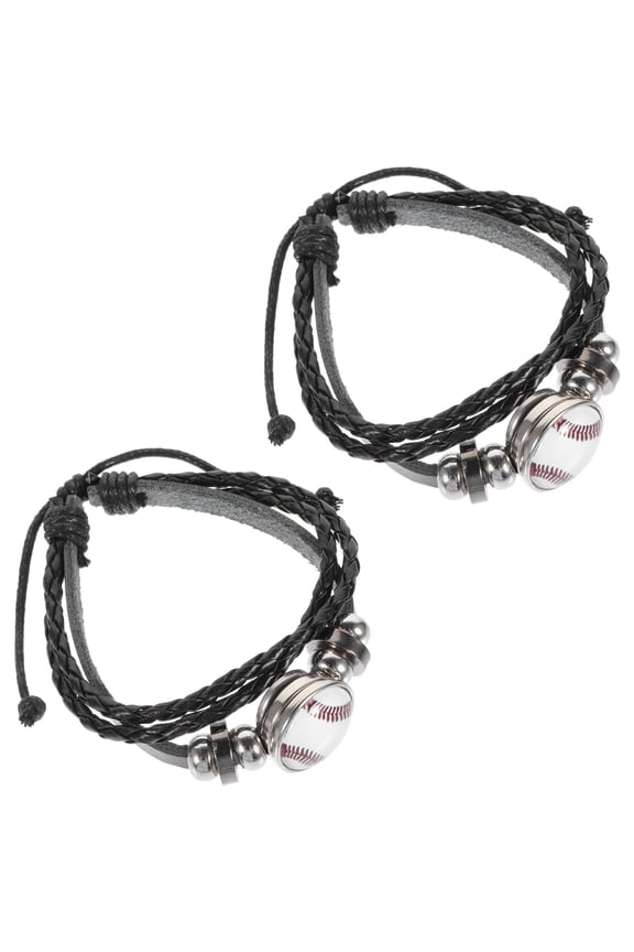 2-Pack Black Beaded Baseball Bracelets Stylish Wristbands for Anniversary and Special Celebrations