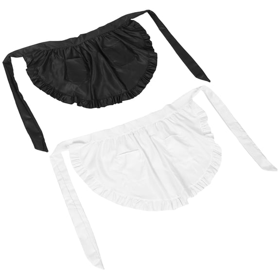 LOLIPPYY 2Pcs Stylish Half Waist Aprons with Ruffles and Pockets for Cooking Serving and Costume Use