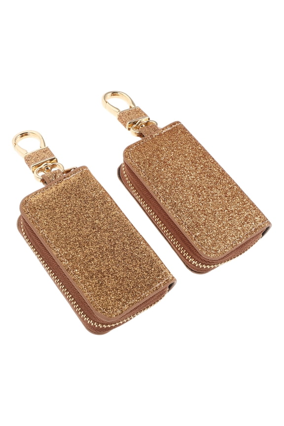 2-Pack PU Car Key Cover Pouch Stylish Compact Keychain Accessory in Elegant Tone