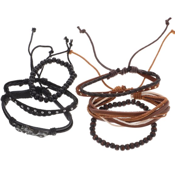 LOLIPPYY 2Pcs Stylish Vintage PU Bracelets for Men Multi Layer Retro Wristbands Perfect for Festivals and