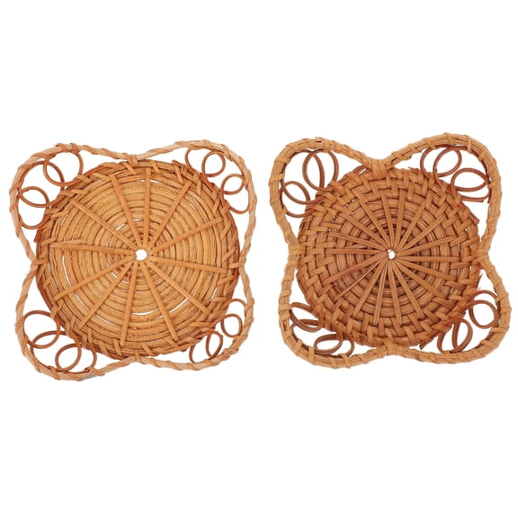 LOLIPPYY 2Pcs Tapered Candlestick Holders Rattan Candleholder Mat Wood Color for Home Decor
