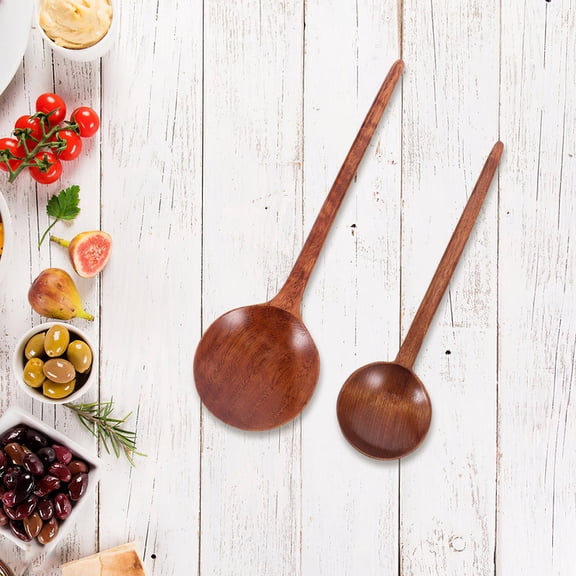 LOLIPPYY 2Pcs Traditional Japanese Style Wood Spoon for Home Kitchen and Serving Ramen