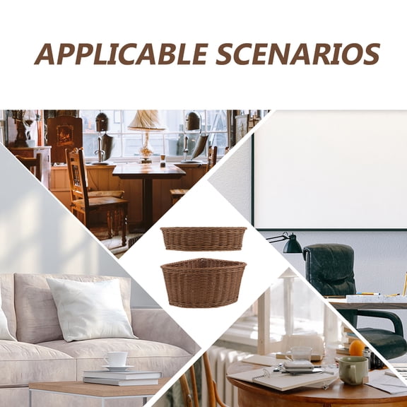 LOLIPPYY 2Pcs Triangle Corner Countertop Storage Basket Imitation Rattan for Bedroom Or Laundry