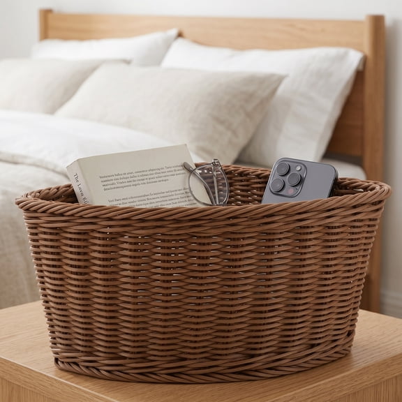 LOLIPPYY 2-Pack Triangle Corner Storage Baskets Imitation Rattan for Bedroom, Laundry, Kitchen Countertop Organizer