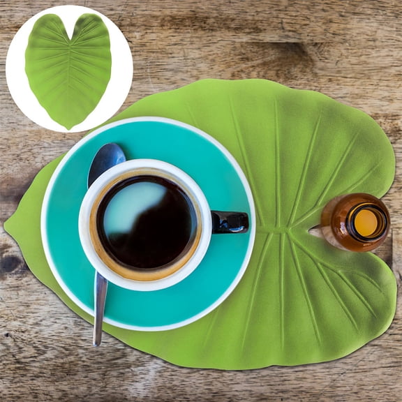 LOLIPPYY 2-Pack Turtle Shell Leaf Placemats, Artificial Green EVA Table Mats for Tropical Kitchen and Dining Decor