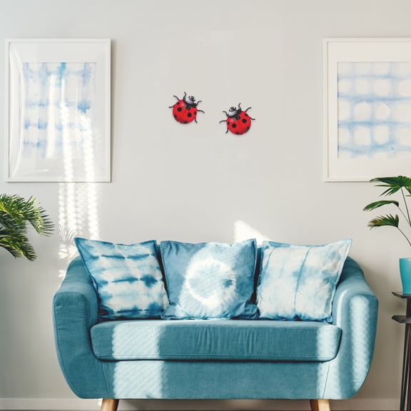 LOLIPPYY 2-Pack Red Metal Ladybug Wall Art for Garden, Patio, and Indoor Decorative Hanging
