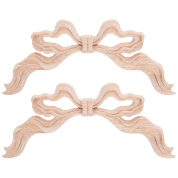 LOLIPPYY 2Pcs Unpainted Wood Applique Mouldings with Bow Design for Elegant Home Furniture Decoration