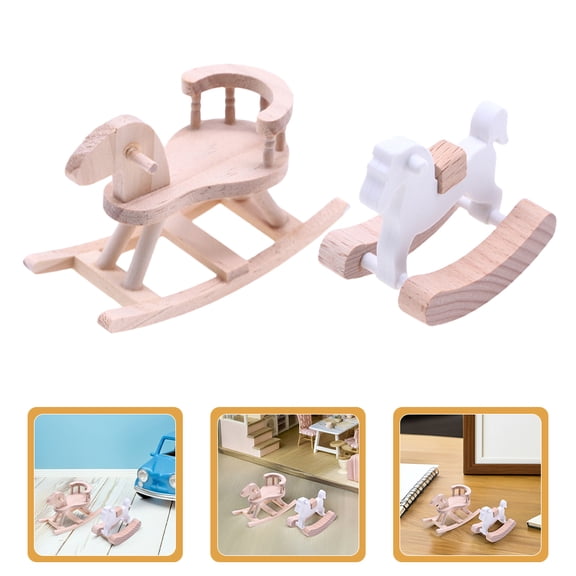 LOLIPPYY 2Pcs Unpainted Wooden Rocking Horse Model for Dollhouse Scene and Farmhouse Decor