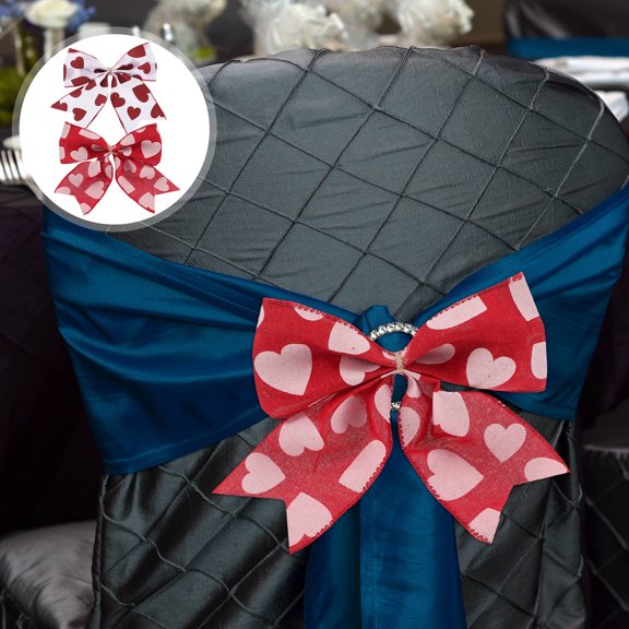 LOLIPPYY 2Pcs Valentine Bow Decoration Red Heart Print Romantic Wedding and Festive Decor Accent
