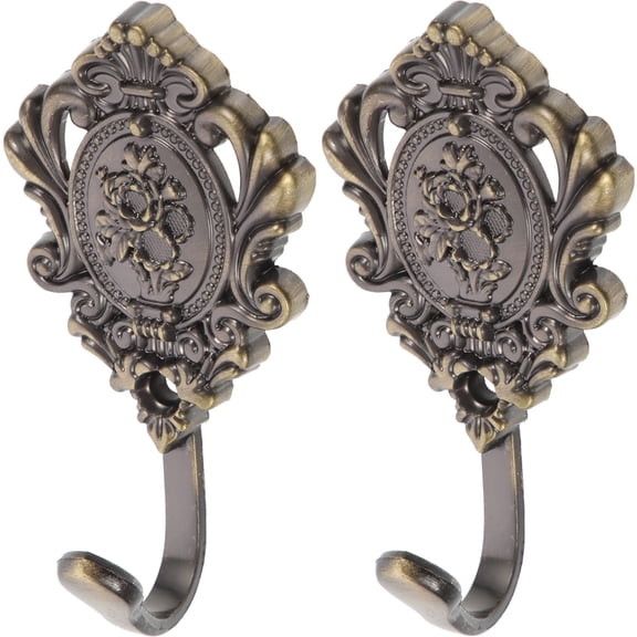 LOLIPPYY 2-Pack Vintage Bronze Curtain Tiebacks with Zinc Alloy Rose Design, Wall Mounted Decorative Hooks for Drapes