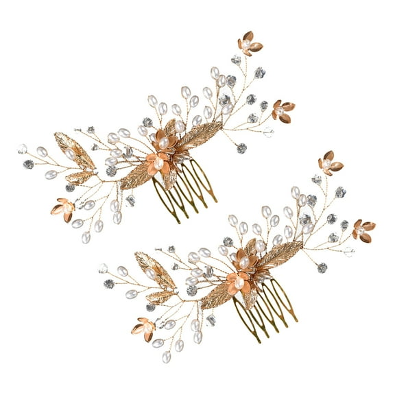 LOLIPPYY 2Pcs Vintage Hair Accessories Bridal Hair Comb Golden Simulation Pearls For Women Wedding