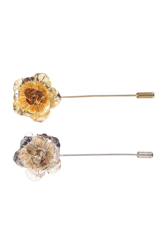 2Pcs Vintage Rose Flower Brooch Lapel Pins Metal Suit Boutonniere Pins for Formal Suits