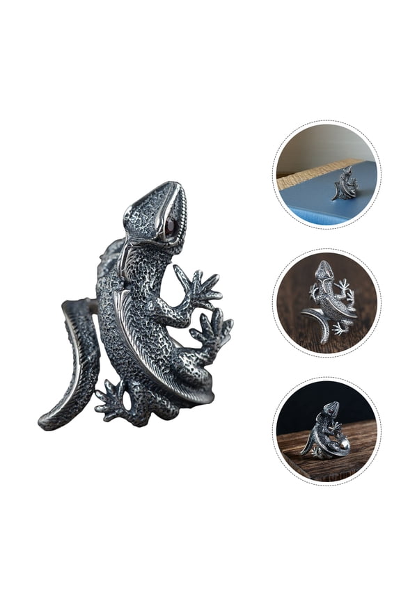 2Pcs Vintage Style Grey Lizard Rings Handmade Adjustable Fashion Statement Accessories