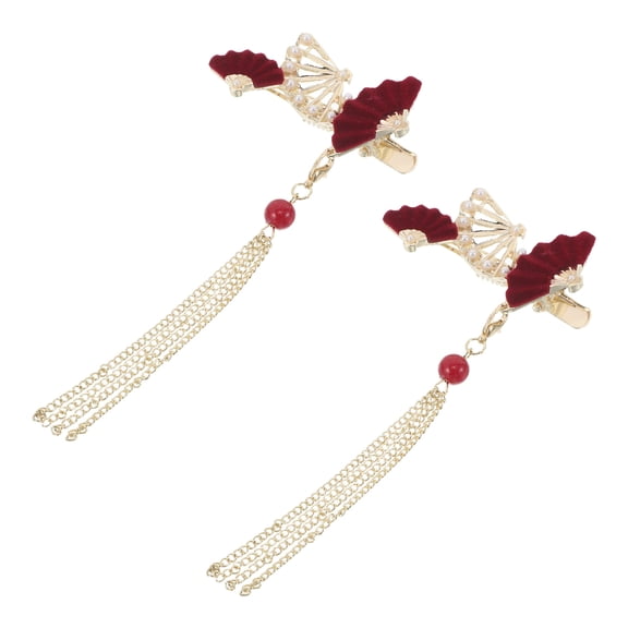 LOLIPPYY 2Pcs Vintage Tassel Hair Clip Red Styling Metal for Women Photo Shoot Daily Use