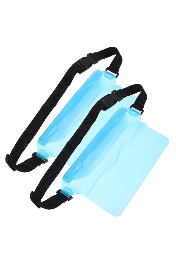 2Pcs Waterproof Pouch Bags Sky Blue Adjustable Waist Strap Clear Beach and Swimming Phone Storage