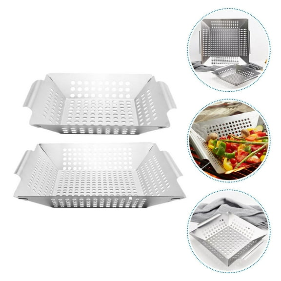 LOLIPPYY 2Pcs Wear Resistant Stainless Steel Grill Baskets for Meat and Vegetable Grilling