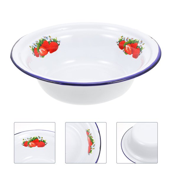LOLIPPYY 2Pcs White Antique Style Enamel Basin Set Multipurpose Food Storage Bowls with Stable Bottom Design