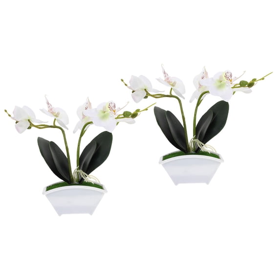LOLIPPYY 2-Pack White Artificial Phalaenopsis Orchid , Realistic Fake Potted Plant Home and Office Decor