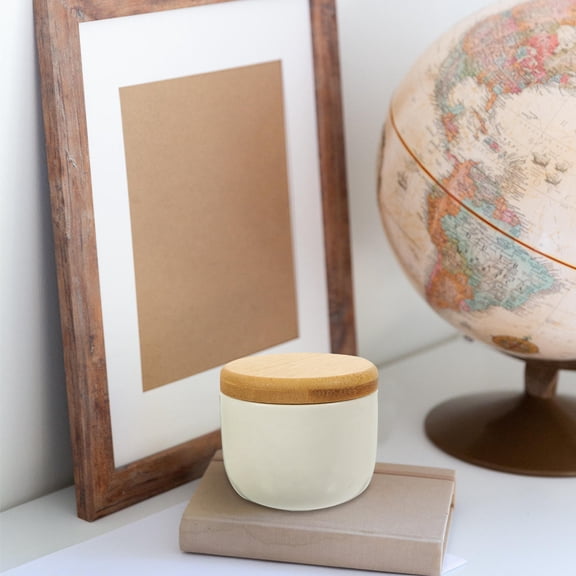 LOLIPPYY 2Pcs White Ceramic Storage Can with Bamboo Cover Seal for Coffee Beans and Tea Leaves