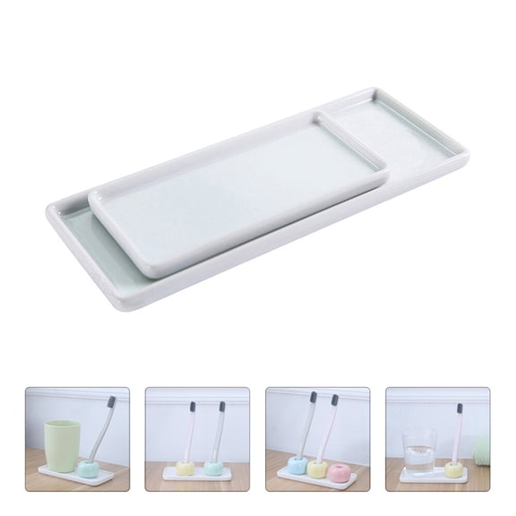 LOLIPPYY 2Pcs White Ceramic Storage Tray for Washstand with Heat and Frost Resistant Features