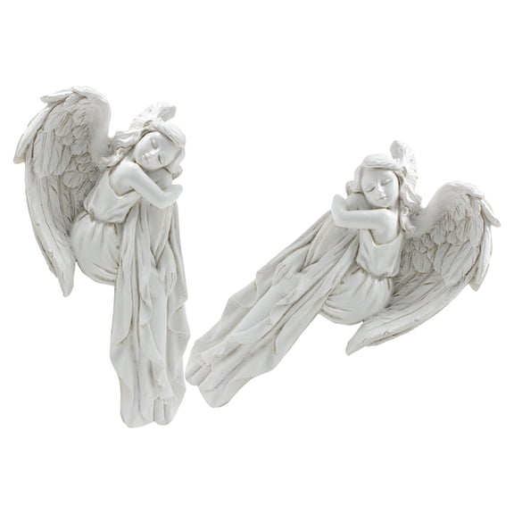 LOLIPPYY 2Pcs White Resin Angel Ornament for Door Frame Window Corners and Hanging Decorative Accents