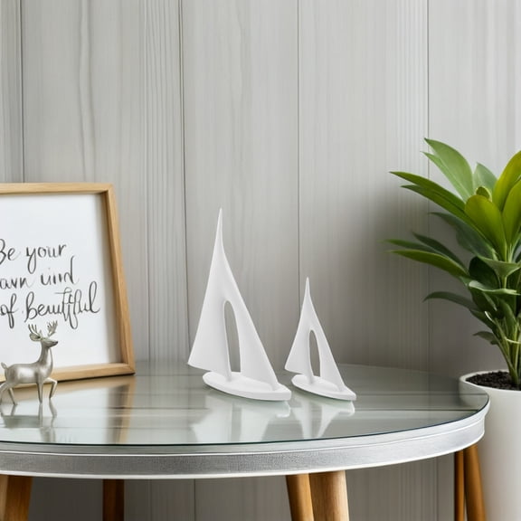 LOLIPPYY 2Pcs White Resin Sailboat Sculpture with Gold Finish Minimalist Nautical Decor for Living Room