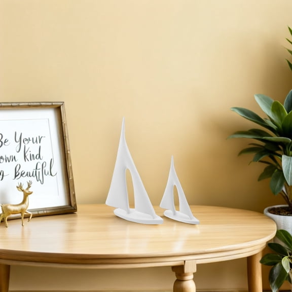 LOLIPPYY 2-Pack White Resin Sailing Boat Figurines Minimalist Nautical Decor Sculptures for Home and Office Display