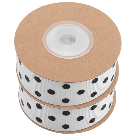 LOLIPPYY 2-Pack White Polyester Ribbon with Polka Dot Edge, Perfect for Spring Crafts, Wrapping, and Seasonal Decorations